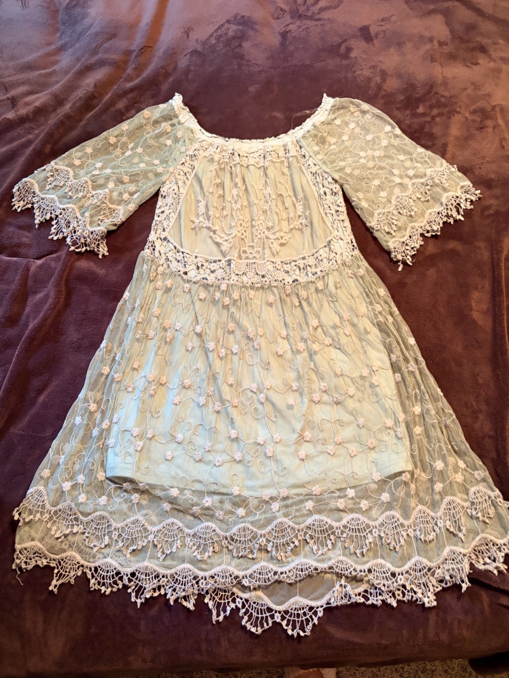 Umgee Light Mint Lace Overlay Girls' Dress
